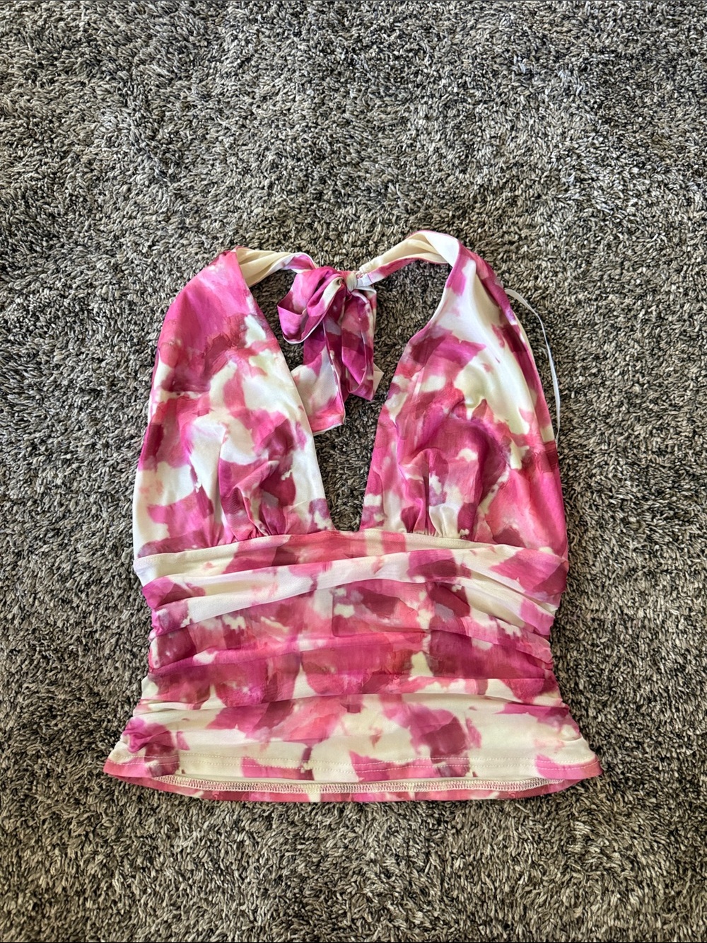 Pink Watercolor Halter Tie Women's Top